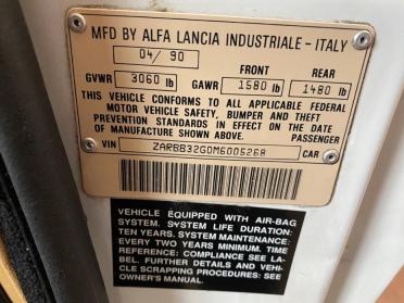 1991 Alfa Romeo VIN Plate ©The Classic Car Gallery, Bridgeport, CT, USA